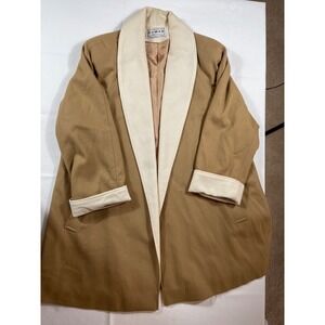Dumas Shawl Collar Coat Tan‎ Cream Wool Blend Made in USA Vintage L